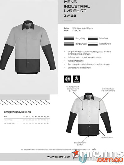 Mens industrial long-sleeve shirt SYZMIK HiVis LS Shirt for demanding work environments