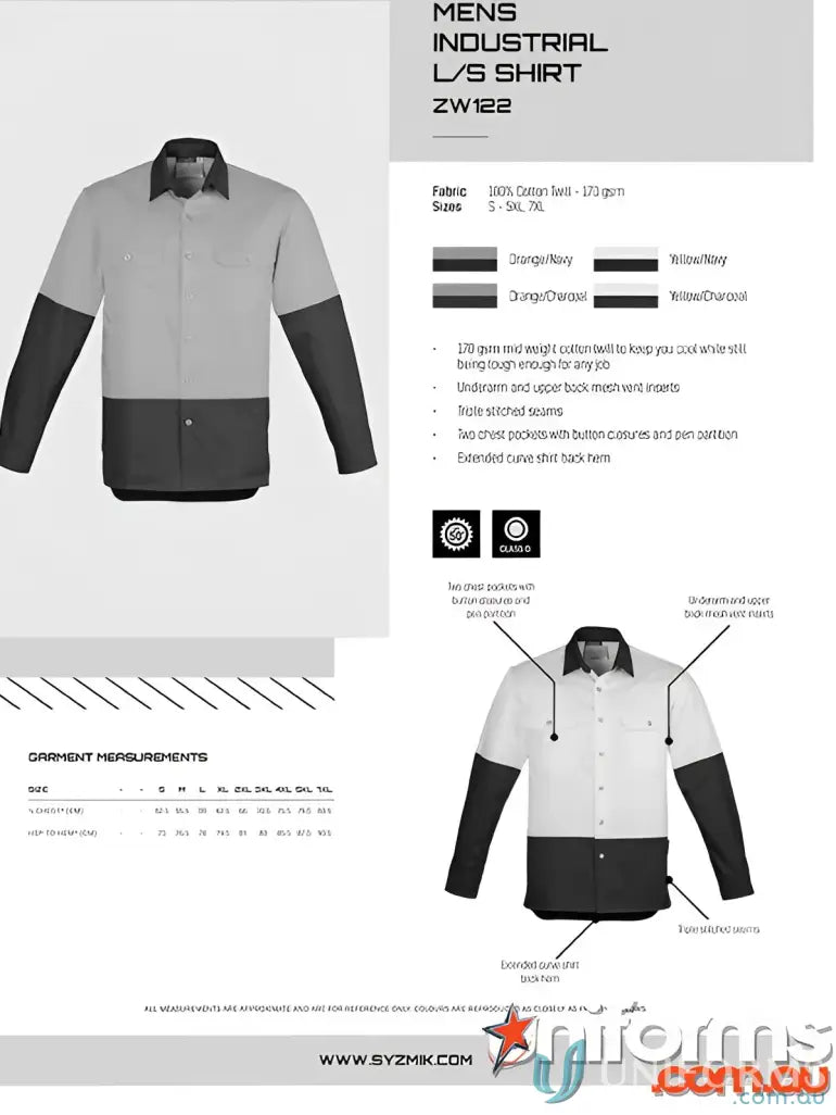 Mens industrial long-sleeve shirt SYZMIK HiVis LS Shirt for demanding work environments
