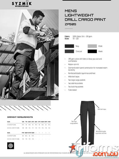 Syzmik men’s lightweight drill cargo pant perfect for casual rugged looks