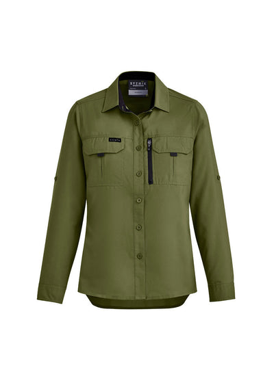 Syzmik womens outdoor sleeve shirt zw760 olive green with zipper pocket