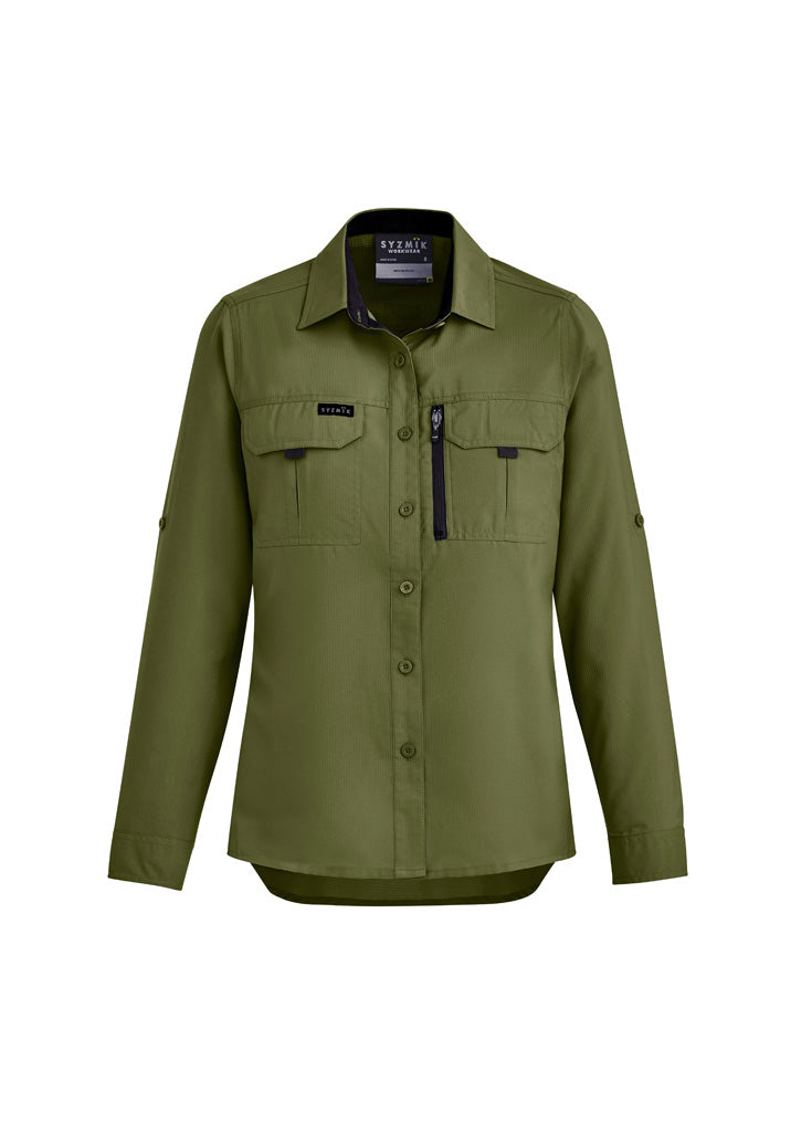 Syzmik womens outdoor sleeve shirt zw760 olive green with zipper pocket