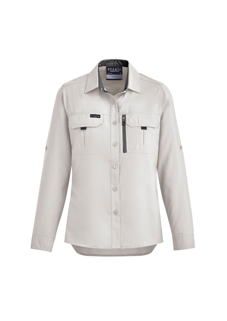 Syzmik women’s outdoor long sleeve shirt zw760 with beige chest pockets