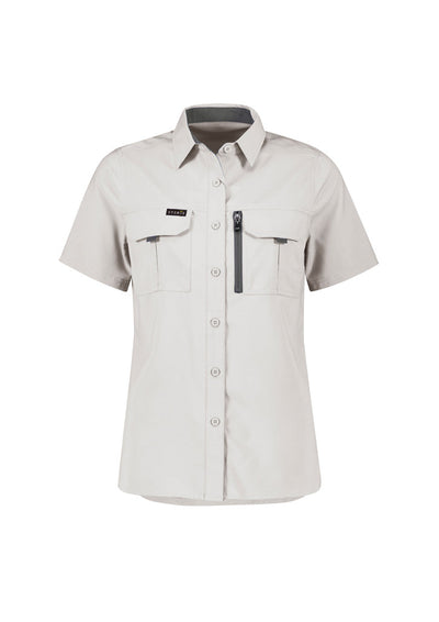 Syzmik Outdoor Ladies beige SS shirt with chest pockets, zipper