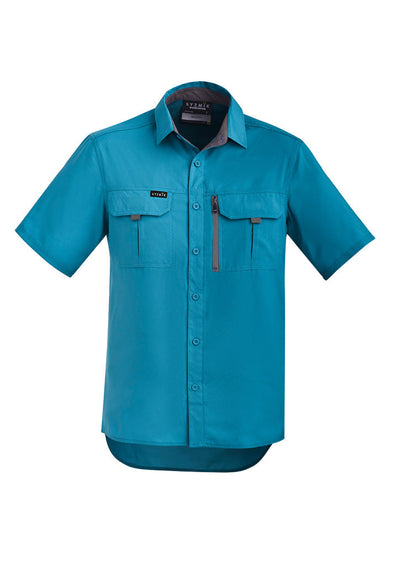 Syzmik Outdoor SS shirt zw465: teal mens short sleeve with chest pockets