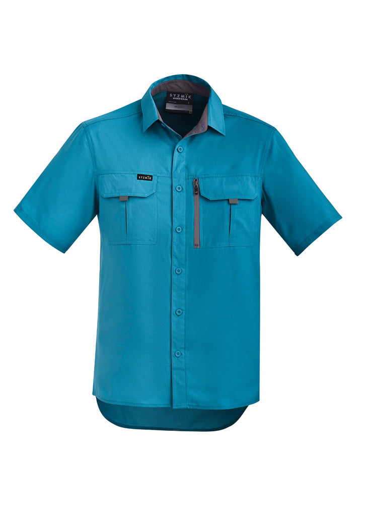 Syzmik Outdoor SS shirt zw465: teal mens short sleeve with chest pockets