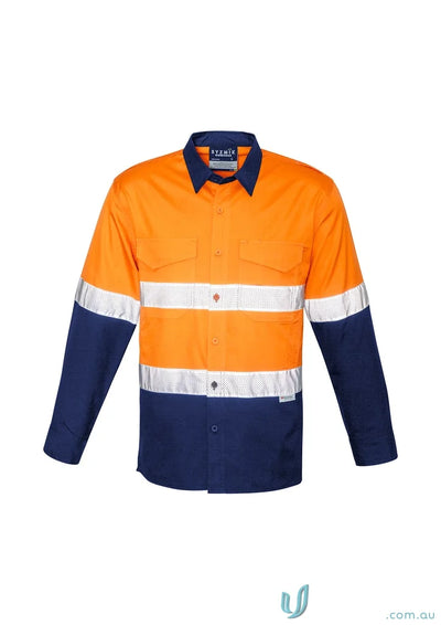 Orange and navy blue long-sleeved work shirt from Syzmik Rugged Cooling VIs Taped Long collection