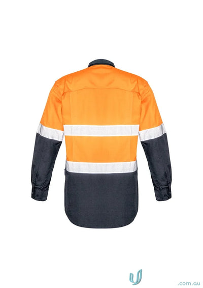 Orange and navy blue Syzmik Rugged Cooling Vis Taped Long Sleeve Shirt for safety
