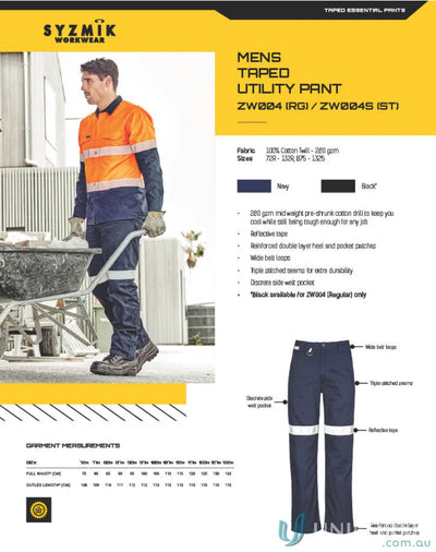 Syzmik Mens Taped Utility Pant ZW004 for durable taped utility wear