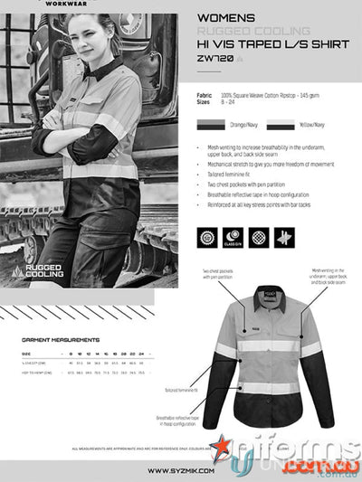 Syzmik Womens Rugged Cooling Taped Hi Vis Spliced Shirt with reflective tape
