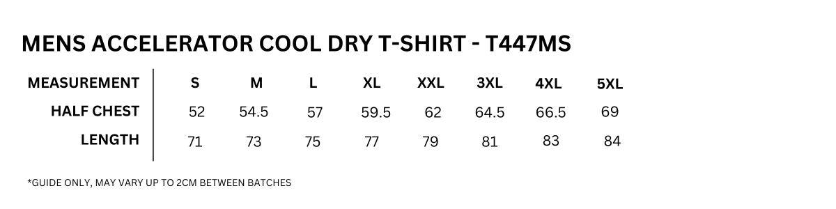 Womens Accelerator Cool Dry T-Shirt size chart