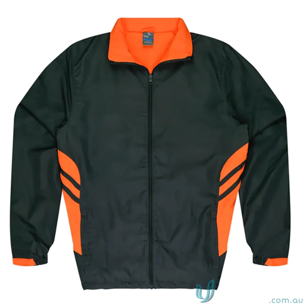 Black and orange Tasman Kids Tracktops zip-up jacket perfect for uniforms and workwear