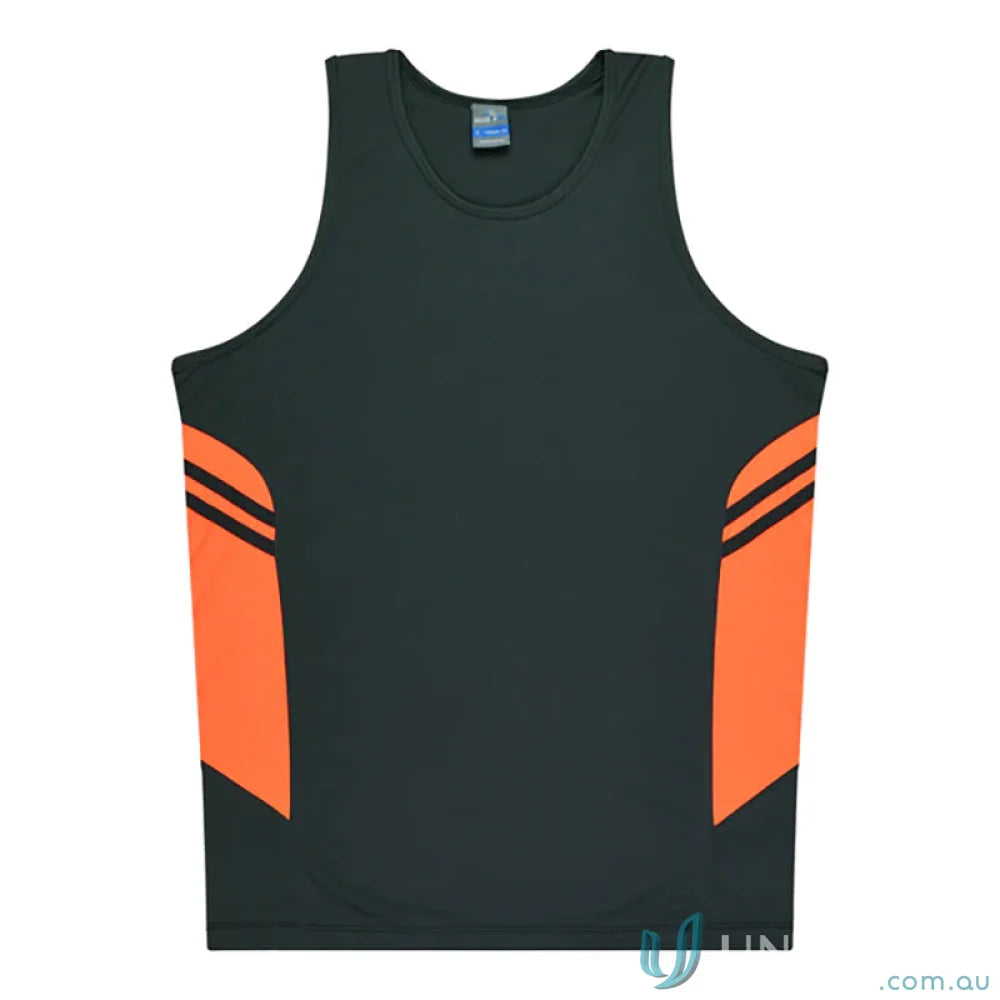Tasman Ladies Singlet sleeveless athletic shirt with orange fabric side panels and stylish neck