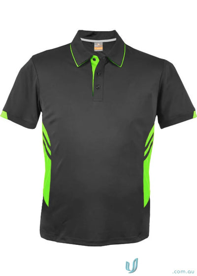 Black Thames dark polo shirt with neon green accents perfect for stylish workwear and uniforms