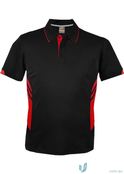 Black Thames dark polo shirt with red collar and side panel accents perfect for workwear and uniforms