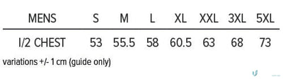 Men’s size chart for thames dark polo showing chest measurements from s to 5xl ideal for work uniforms and workwear