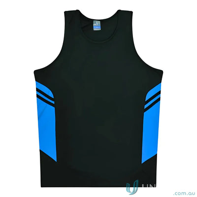 Black and blue Tasman Singlet athletic tank top for uniforms and workwear