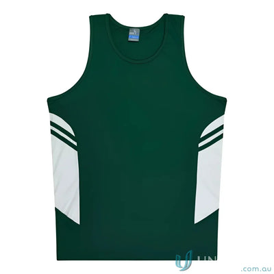 Tasman Singlet green and white athletic tank top perfect for uniforms or workwear