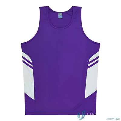 Purple and white Tasman Singlet athletic tank top for uniforms or workwear