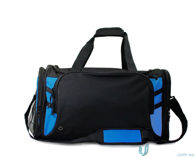 Black and blue Tasman Sports Bag perfect for uniforms and workwear storage