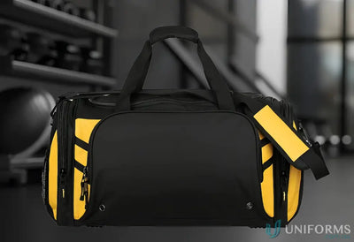 Black and yellow Tasman Sports Bag perfect for uniforms or workwear gear