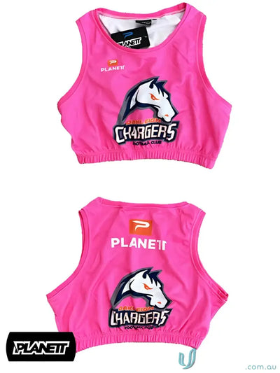 Pink Chargers crop top from TB101 Custom Training Bibs, perfect for advanced training bibs