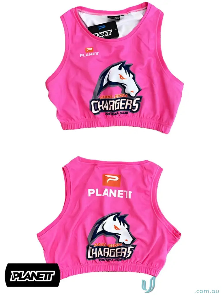 Pink Chargers crop top from TB101 Custom Training Bibs, perfect for advanced training bibs
