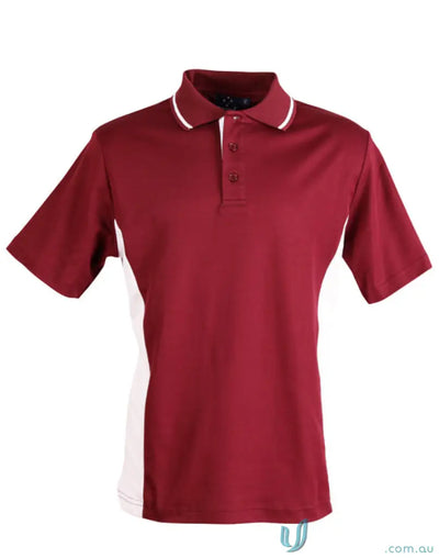 Maroon and white contrast short sleeve polo from Winning Spirit Team Mate Polo collection
