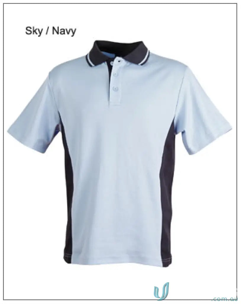 Winning Spirit Team Mate Polo with Sky and Navy contrast short sleeve polo design