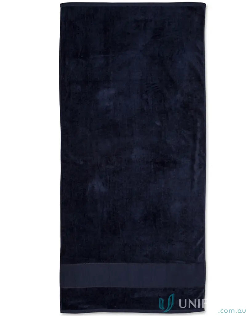 Navy blue plush Terry Velour Beach Towel for stylish velour beach days