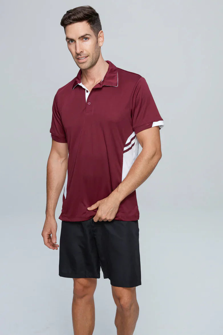 Thames polo in maroon and white, tasman polo uniforms workwear