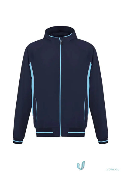 Titan Men’s Team Jacket showing navy blue track jacket with light blue accents