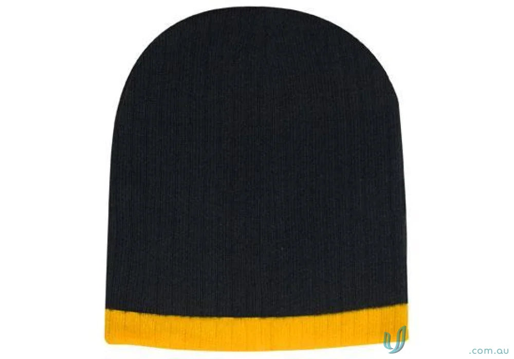 Black and yellow cable knit beanie, perfect knit beanie for winter warmth