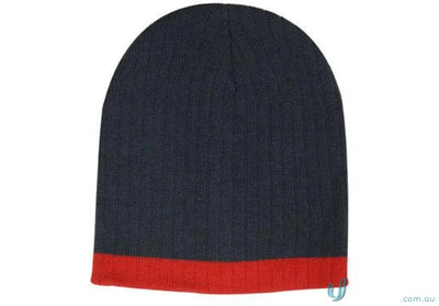 Stylish navy and red cable knit beanie, perfect knit beanie for chilly days