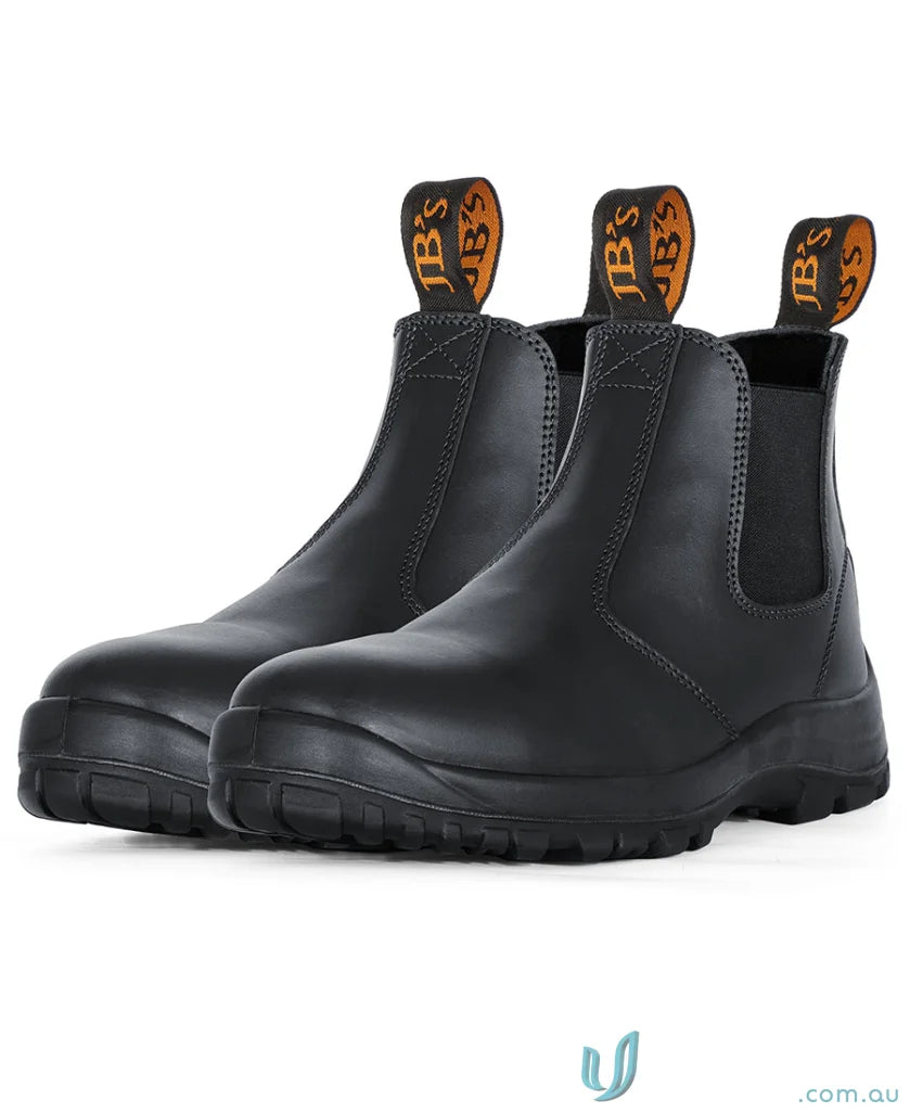 Pair of black elastic sided work boots for uniforms and workwear from Traditional Soft Toe Boot