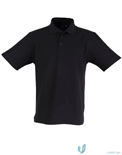 Black short-sleeved polo shirt from PS11 Traditional with unmatched comfort and poly cotton pique fabric