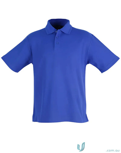 Blue short-sleeved polo shirt from the PS11 Traditional Unisex Polo collection, unmatched comfort with poly cotton pique fabric