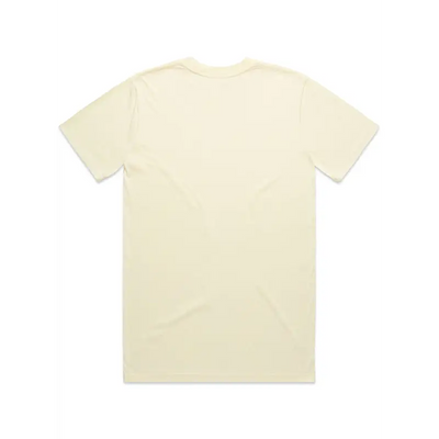 Plain cream-colored t-shirt.