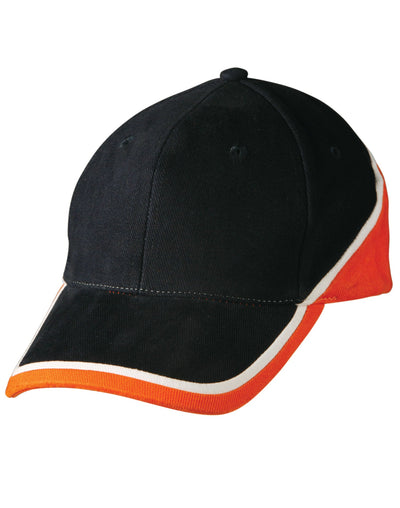 Black Tri-Colour Baseball Cap with orange white trim ch38 tri contrast