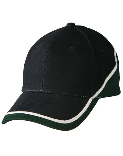 Black Tri-Colour Baseball Cap with white dark green trim ch38 tri contrast