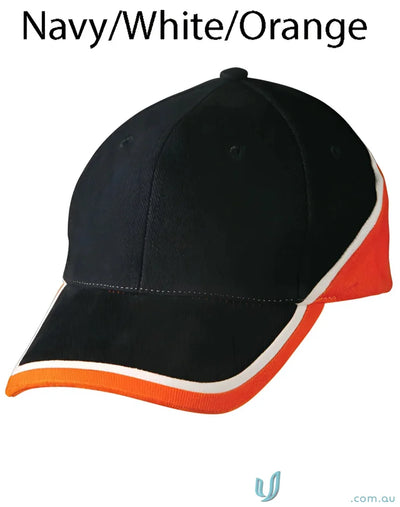 Winning spirit tri-colour baseball cap in navy, white, and orange for a sporty look
