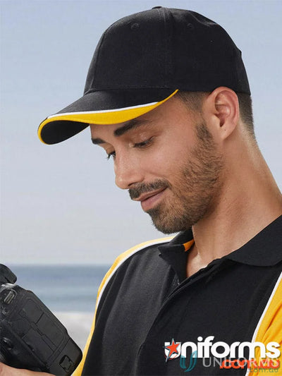 Black and yellow Triple Sandwich Peak Cap made of heavy brushed cotton light and stylish way
