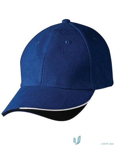 Blue heavy brushed cotton Triple Sandwich Peak Cap with white trim for casual style