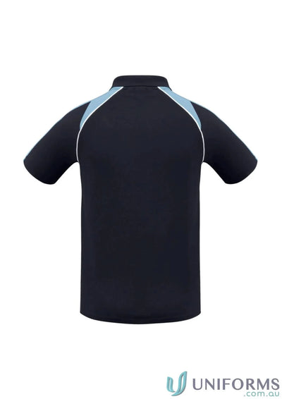 Black Triton Polo short sleeve with contrast shoulder panels and light blue white inserts
