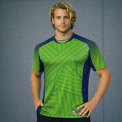 TS132 custom made sublimated lime green navy athletic shirt