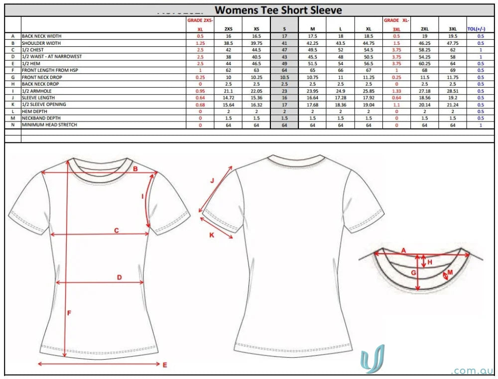 Women’s tee short sleeve sizing chart for TS139 Custom T-Shirt sublimated garments brings comfort with sports fabric