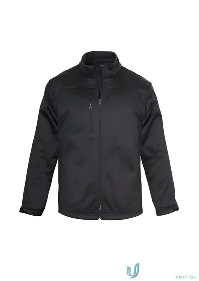 Black U:Tech SoftShell Jacket with high collar, zip pockets, made from biz tech fabric