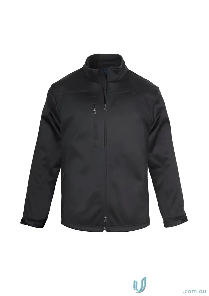 Black U:Tech SoftShell Jacket with high collar, zip pockets, made from biz tech fabric
