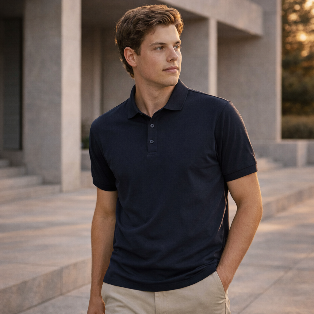 Winning Spirit PS71 Ultrafine Cotton Polo in navy