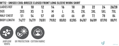 Wt12 unisex cool breeze closed front long sleeve work shirt in blue perfect for workwear and uniforms