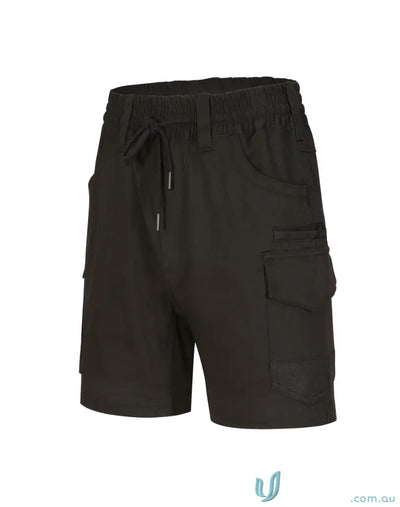 Planett womens cotton stretch cuffed shorts in black with elastic waistband and pockets perfect for workwear uniforms